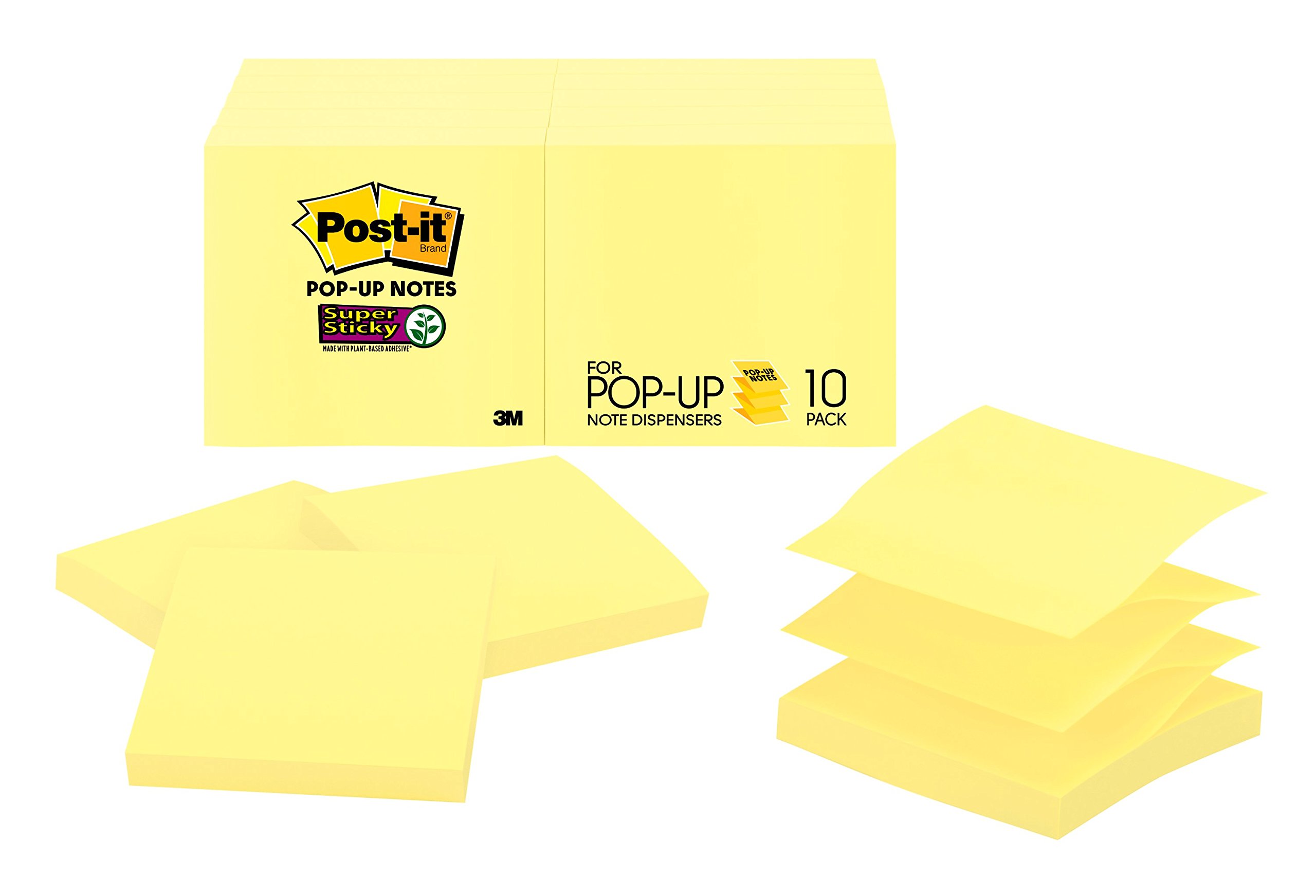 Post-it Super Sticky Pop-up Notes, 3x3 in, 10 Pads, 2x the Sticking Power, Canary Yellow, Recyclable (R330-10SSCY)