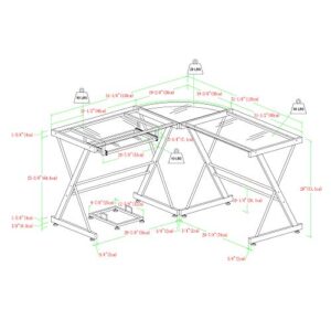 Walker Edison Ellis Modern Glass Top L Shaped Corner Gaming Desk with Computer Keyboard Tray, 51 Inch, White