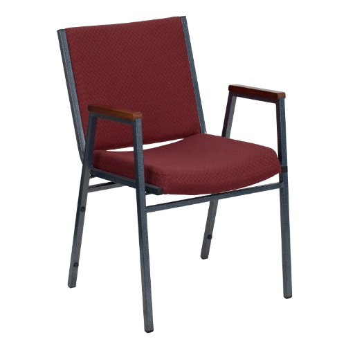 Flash Furniture HERCULES Series Heavy Duty Burgundy Patterned Fabric Stack Chair with Arms and Ganging Bracket