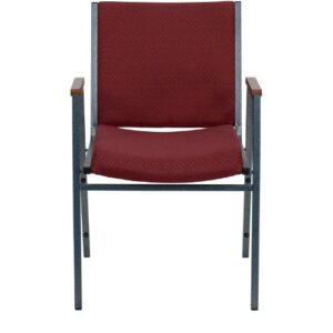 Flash Furniture HERCULES Series Heavy Duty Burgundy Patterned Fabric Stack Chair with Arms and Ganging Bracket