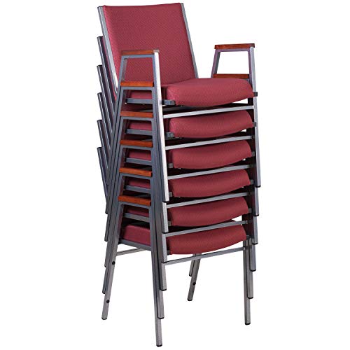 Flash Furniture HERCULES Series Heavy Duty Burgundy Patterned Fabric Stack Chair with Arms and Ganging Bracket