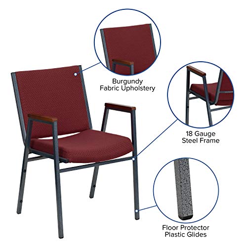 Flash Furniture HERCULES Series Heavy Duty Burgundy Patterned Fabric Stack Chair with Arms and Ganging Bracket