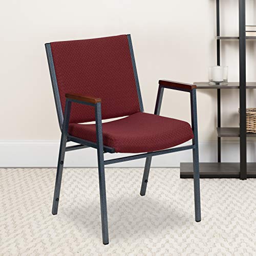 Flash Furniture HERCULES Series Heavy Duty Burgundy Patterned Fabric Stack Chair with Arms and Ganging Bracket