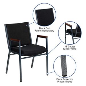 Flash Furniture HERCULES Series Heavy Duty Black Dot Fabric Stack Chair with Arms and Ganging Bracket