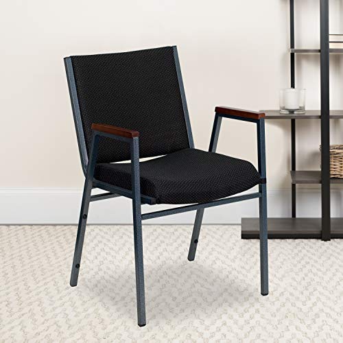 Flash Furniture HERCULES Series Heavy Duty Black Dot Fabric Stack Chair with Arms and Ganging Bracket