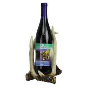 rivers edge products wine bottle holder for 750ml standard wine bottle, hand-painted poly resin kitchen decor, unique and rustic home decor for countertop or wine bar, antler