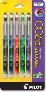 pilot precise p-700 gel ink rolling ball stick pens, marbled barrel, fine point, black/blue/red/green/purple inks, 5-pack (38617)