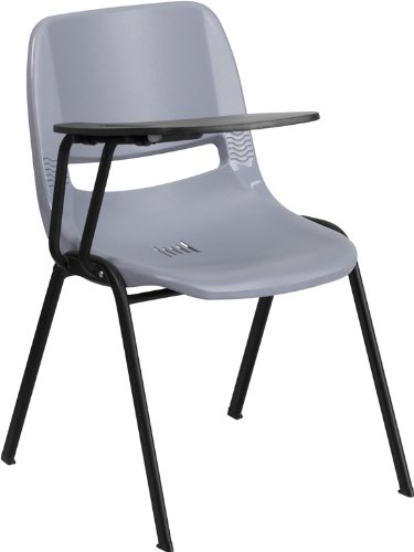 Flash Furniture HERCULES Gray Ergonomic Shell Chair with Right Handed Flip-Up Tablet Arm