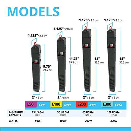 Fluval E300 Advanced Electronic Heater, 300-Watt Heater for Aquariums up to 100 Gal., A774