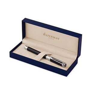 waterman perspective rollerball pen, gloss black with chrome trim, medium point with black ink cartridge, gift box