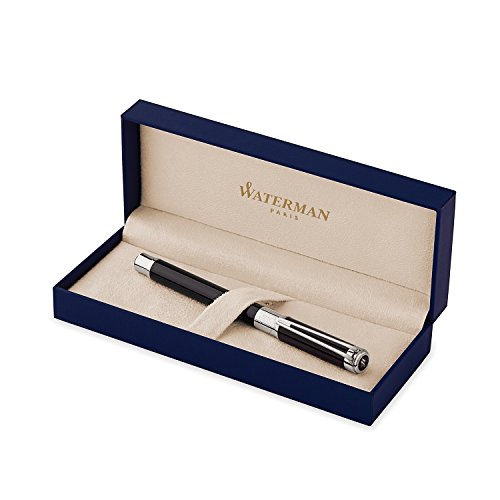 Waterman Perspective Rollerball Pen, Gloss Black with Chrome Trim, Medium Point with Black Ink Cartridge, Gift Box