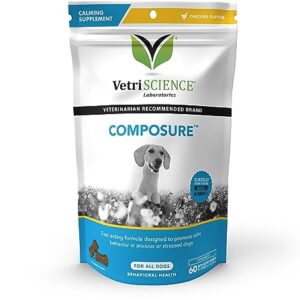 VETRISCIENCE Composure Calming Treats for Dogs Dealing with Anxiety, Separation Stress, Noise, Thunder and Barking - Yummy Flavored Chews Pets Love