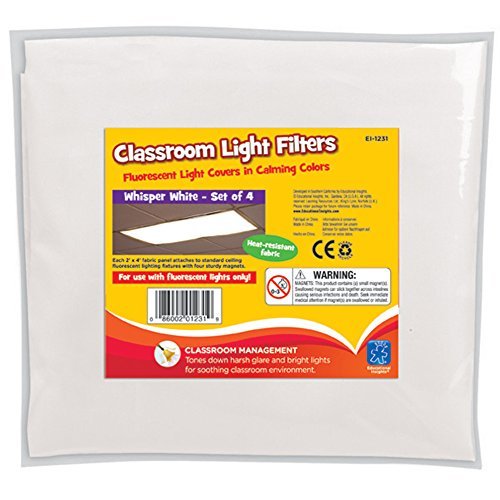 Educational Insights The Original Fluorescent Light Filters in Whisper White 4-Pack, Reduce Glare & Flicker, Easy Setup for Office, Hospitals, Home & Classrooms