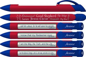 greeting pen "names of jesus" scripture pens, scripture verses with rotating messages, 6 pen set (36034)