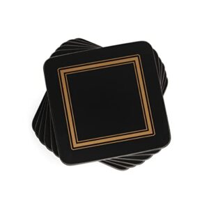 pimpernel classic black collection coasters | set of 6 | cork backed board | heat and stain resistant | drinks coaster for tabletop protection | measures 4” x 4”