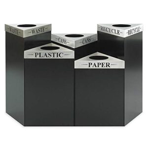 Safco Products 9552BL Trifecta Waste Receptacle 34" High Base with 9560PC Plastic Trifecta Lid, 19-Gallon, Black