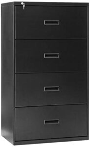hon filing cabinet - 400 series four-drawer lateral file cabinet, 30w x 19-1/4d x 53-1/4h, black, (434lp)