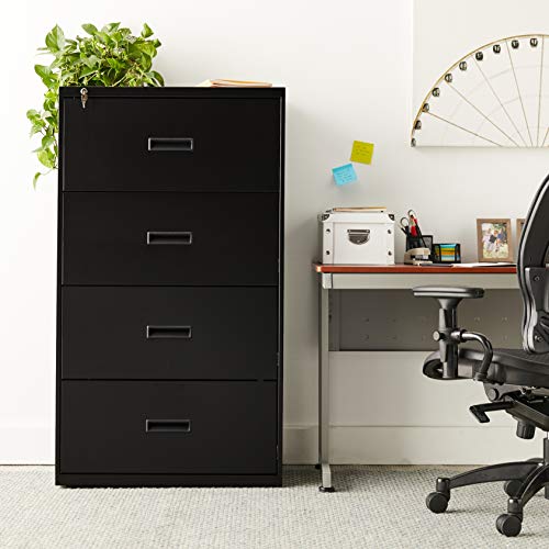 HON Filing Cabinet - 400 Series Four-Drawer Lateral File Cabinet, 30w x 19-1/4d x 53-1/4h, Black, (434LP)