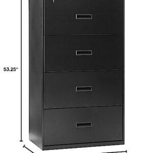 HON Filing Cabinet - 400 Series Four-Drawer Lateral File Cabinet, 30w x 19-1/4d x 53-1/4h, Black, (434LP)