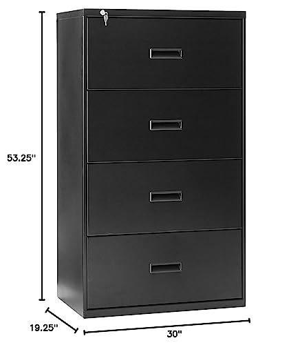 HON Filing Cabinet - 400 Series Four-Drawer Lateral File Cabinet, 30w x 19-1/4d x 53-1/4h, Black, (434LP)