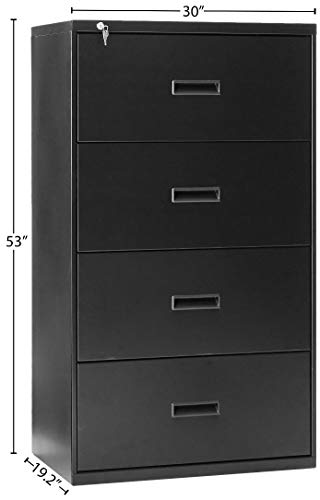 HON Filing Cabinet - 400 Series Four-Drawer Lateral File Cabinet, 30w x 19-1/4d x 53-1/4h, Black, (434LP)