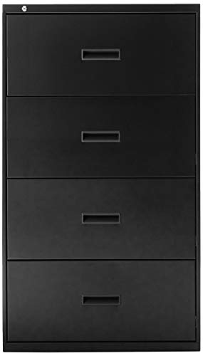 HON Filing Cabinet - 400 Series Four-Drawer Lateral File Cabinet, 30w x 19-1/4d x 53-1/4h, Black, (434LP)