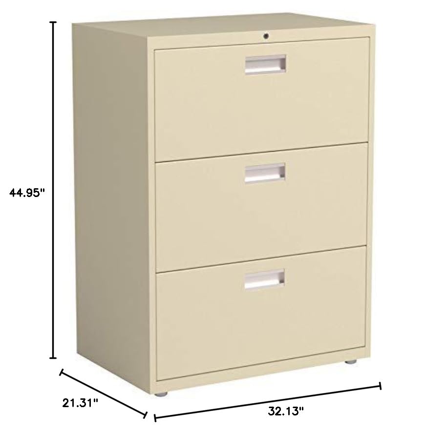 HON Brigade 600 Series Lateral File, 3 Legal/Letter-Size File Drawers, Putty, 30" X 18" X 39.13"