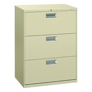 hon brigade 600 series lateral file, 3 legal/letter-size file drawers, putty, 30" x 18" x 39.13"