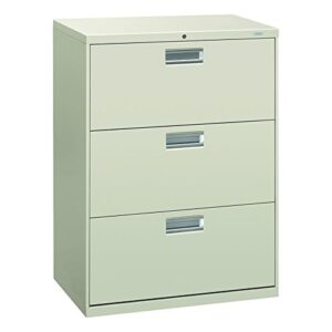 hon brigade 600 series lateral file, 3 legal/letter-size file drawers, light gray, 30" x 18" x 39.13"
