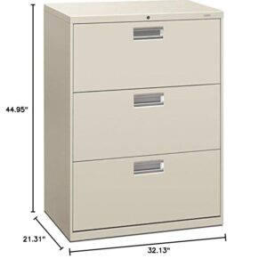 HON Brigade 600 Series Lateral File, 3 Legal/Letter-Size File Drawers, Light Gray, 30" X 18" X 39.13"