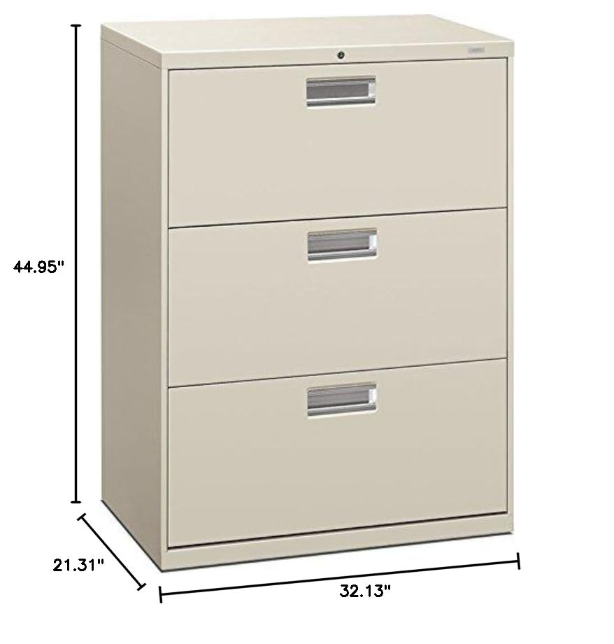 HON Brigade 600 Series Lateral File, 3 Legal/Letter-Size File Drawers, Light Gray, 30" X 18" X 39.13"