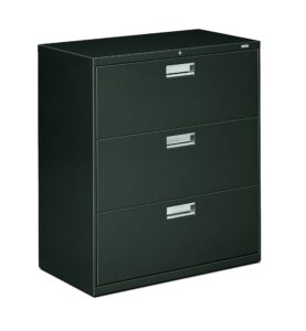 hon brigade 600 series lateral file, 3 legal/letter-size file drawers, charcoal, 36" x 18" x 39.13"