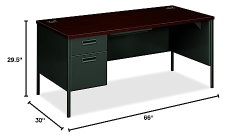 HON Metro Classic Series Left Pedestal l Workstation Desk, 66" X 30" X 29.5", Mahogany/Charcoal