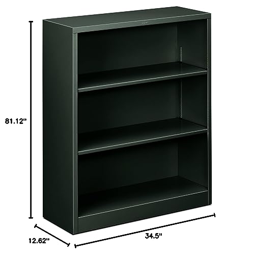 HON Metal Bookcase - 3-Shelf Bookcase, 34-1/2w x 12-5/8d x 41h, Charcoal (HHS42ABC)
