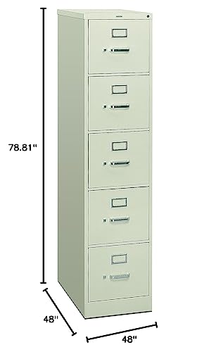 HON 310 Series Vertical File, 5 Letter-Size File Drawers, Light Gray, 15" X 26.5" X 60"