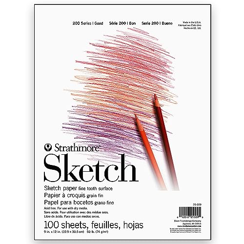 Strathmore 200 Series Sketchbook, Tape Bound Pad, 9x12 inches, 100 Sheets (50lb/74g) - Artist Paper for Adults and Students - Graphite, Charcoal, Pencil, Colored Pencil