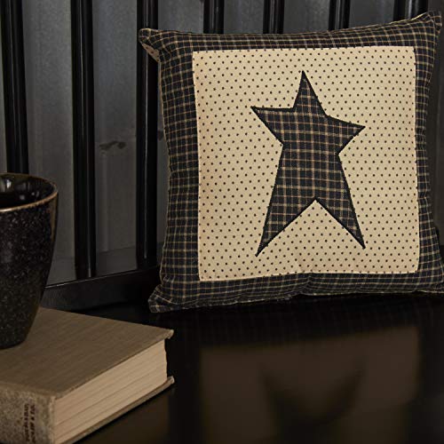 VHC Brands Kettle Grove Pillow Star 10x10 Country Primitive Bedding Accessory, Country Black and Creme