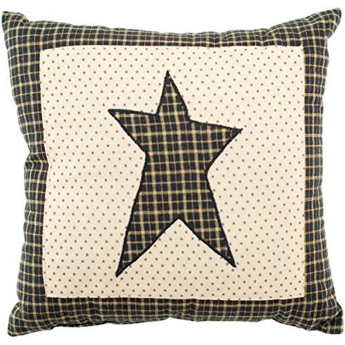 VHC Brands Kettle Grove Pillow Star 10x10 Country Primitive Bedding Accessory, Country Black and Creme