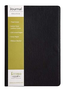 eccolo simple professional journal notebook, flexible faux leather cover, a5 notebook with lined ivory pages, lay flat, ribbon bookmarks (black, 5.5x8 inches)