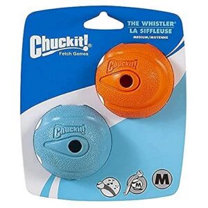 chuckit the whistler ball dog toy, medium (2.5 inch diameter) for dogs 20-60 lbs, pack of 2, multicolor