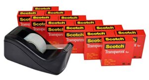 scotch transparent tape with c60 desktop dispenser, versatile, cuts cleanly, engineered for office and home use, 3/4 x 1000 inches, boxed, 12 rolls, 1 dispenser (600k-c60)