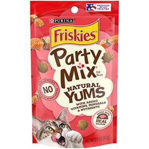 purina friskies natural cat treats, party mix natural yums with real salmon and vitamins, minerals & nutrients - (10) 2.1 oz. pouches