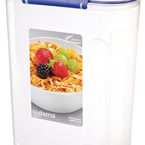 Sistema Cereal Food Storage Container with Flip Top Spout, Dishwasher Safe, 17.75-Cup, Clear/Blue