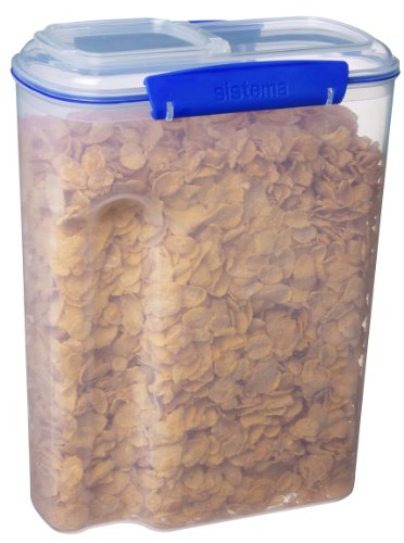 Sistema Cereal Food Storage Container with Flip Top Spout, Dishwasher Safe, 17.75-Cup, Clear/Blue