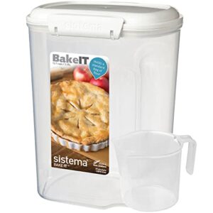 sistema flour and sugar storage containers for pantry with lids and measuring cup, dishwasher safe, 13.7-cup, white
