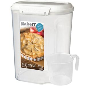 Sistema Flour and Sugar Storage Containers for Pantry with Lids and Measuring Cup, Dishwasher Safe, 13.7-Cup, White