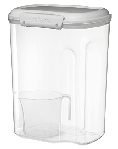 Sistema Flour and Sugar Storage Containers for Pantry with Lids and Measuring Cup, Dishwasher Safe, 13.7-Cup, White