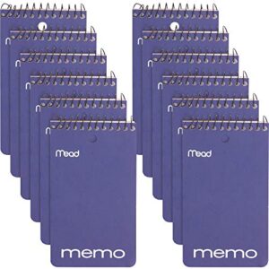mead wirebound memo book, college ruled, 3 x 5 inches, black, red, blue and green, 60 sheet pad, 12 per pack (45749)