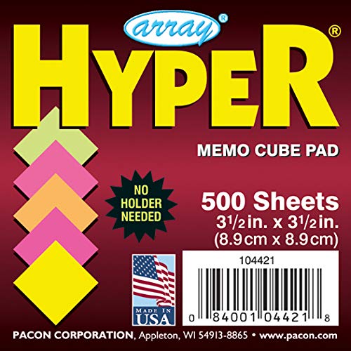 Pacon Memo Cube, Assorted 5 Bright Colors, 3-1/2" x 3-1/2", 500 Sheets