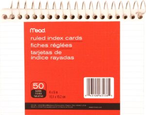 mead wirebound ruled index cards, 4 x 6 inches (63138),white